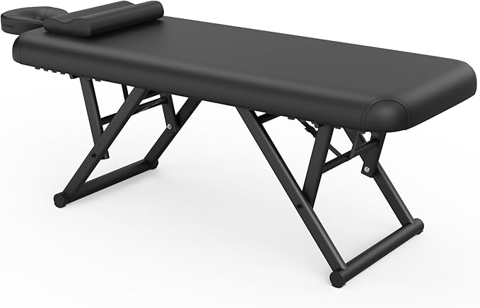 pouseayar Adjustable Massage Table with Face Pillow & Headrest, Sturdy and Solid, Silent and Easy to Adjust - Fixed Backrest, Black