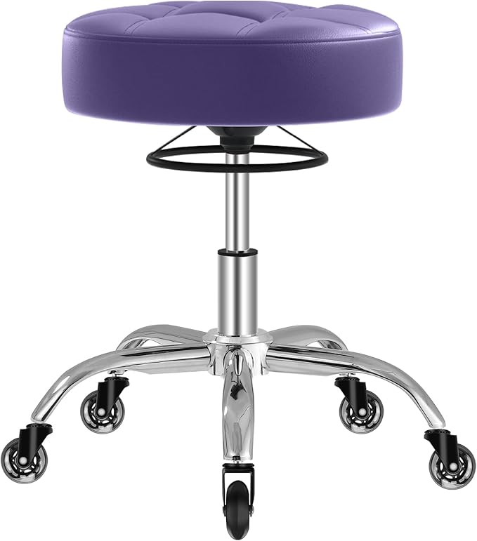 Rolling Stool Heavy Duty 400lb: Super Soft Seat Cushion,360° Swive,Height Adjustability,No Squeaky Noises,No Tip Over,New Upgraded Stool Salon Stool Chair, Tattoo Facial Massage Spa Medical (Purple)