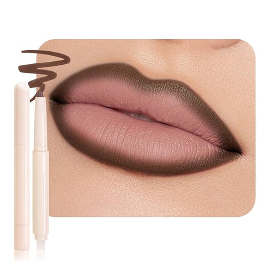 Plump Matte Crayon Lip Liner Pencil, Dark Brown Lipstick Lip Liners for Women, 24 Hour Long-Lasting Lip Gloss Makeup, With Silicone Smudger for Define Contours & Sculpting Lip, 08