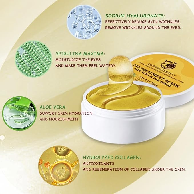 Under Eye Patches with Aloe Vera Natural for Dark Circles and Puffiness, Hyaluronic Acid Eye Mask 60 Pieces Moisturizing Skin Care for Anti-Wrinkle