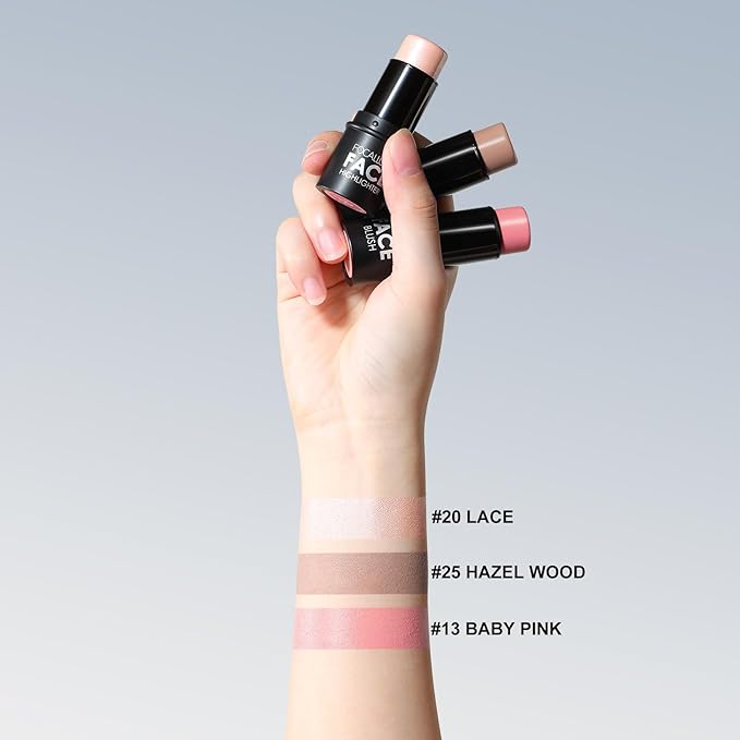 FOCALLURE 3 Pcs Cream Contour Sticks,Shades with Highlighter & Bronzer & Blush,Non-greasy Long-wear Face Contouring Pen,Easy to Sculpt the Face and Create a Lightweight Finishing Makeup,FAIR-LIGHT