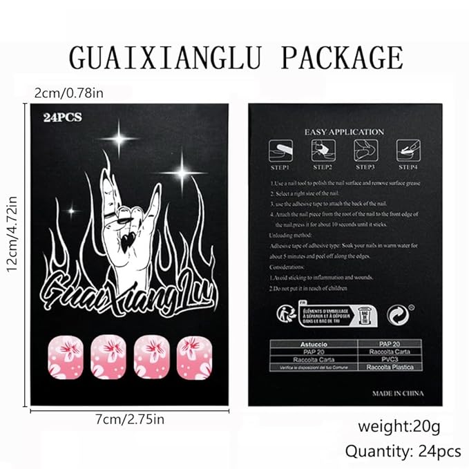 Flowers Press on Nails Short Square Fake Nails Florals False Nails Pink Glossy Full Cover Ombre Acrylic Nails Summer Glue on Nails Cute Artificial Stick on Nails for Women Manicure 24 Pcs