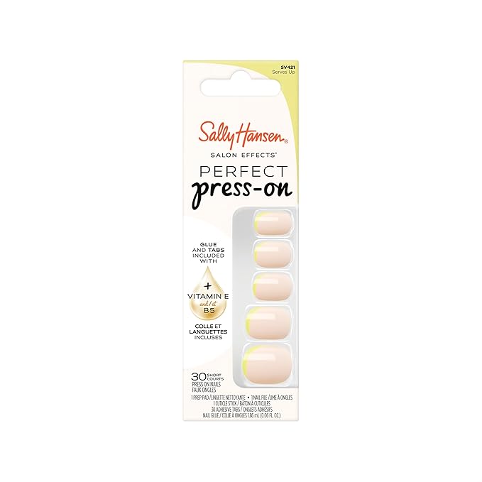 Sally Hansen Salon Effects Perfect Press-On Nails | Sq-oval Shape | Easy to Apply, Non-Damaging | 30 Nails, Nail Glue, Adhesive Tabs, File | Serves Up