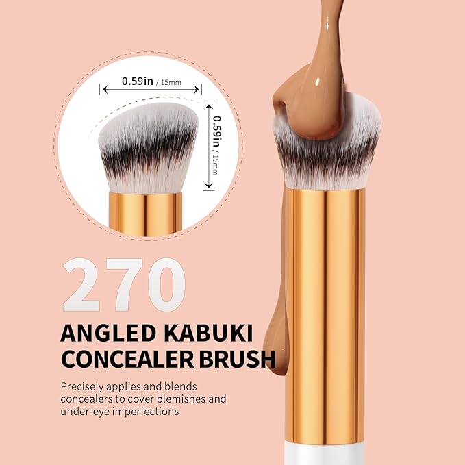 docolor Concealer Brush 270 Angled Concealer Brushes Under Eye Mini Angled Flat Top Kabuki Nose Contour Brush for Concealing Blending Setting