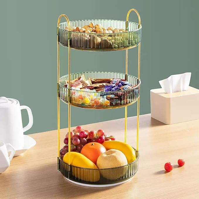 Makeup Organizer for Vanity, 360° Rotating Bathroom Organizer Countertop, High-Capacity Skincare Organizer, Spinning Cosmetics Organizer for Dresser Countertop (3 Tiers, Green)