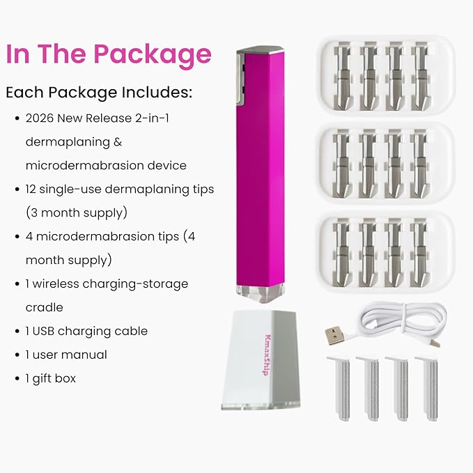 2-in-1 Dermaplaning Tool Ultra+ for Women Face, Facial Hair Remover with 4 Microsmooth Exfoliation Tips & 12 Dermaplaning Blades, Peach Fuzz Remover Razor & Face Exfoliator