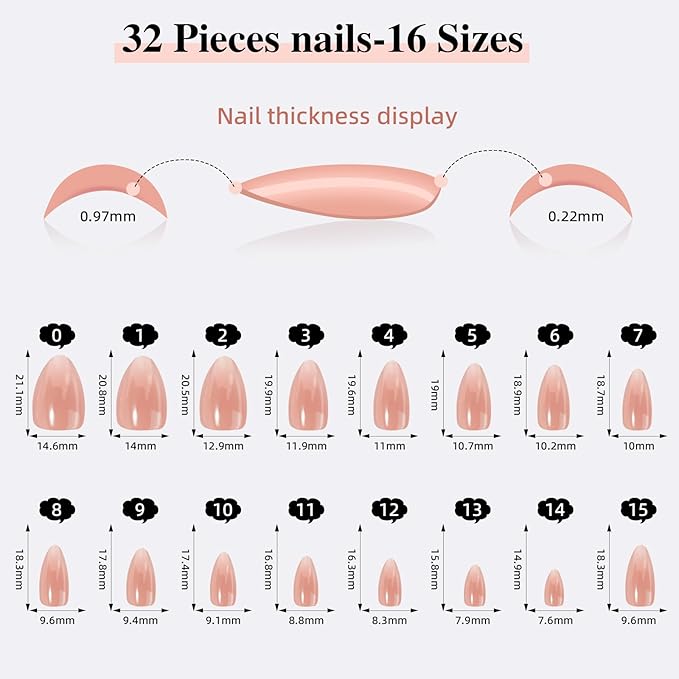 Press on Nails, Short Red Press on Nails Almond Reusable Glossy Red Nails Soft Gel False Nails Press ons for Women, 16 Sizes 32 Count Nails Kit with Glue (SV-03)