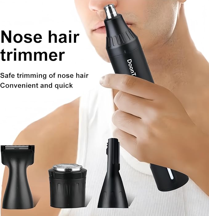Rechargeable Ear and Nose Hair Trimmer, 4-in-1 Professional Painless Eyebrow & Facial Hair Trimmer for Men Women, Powerful Motor and Dual-Edge Blades for Smoother Cutting Black(Black 4-in-1)