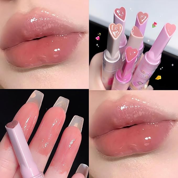Petansy 6 Colors Jelly Lipstick Heart Shape Lipstick Set Plumping Serum Lip Balm Ultra Hydrating Smooth Lip Gloss for Women Makeup