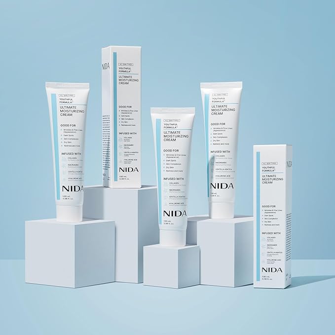 NIDA Youthful Formula™ Ultimate Moisturizing Cream | Centella Asiatica, Niacinamide, Hyaluronic Acid, Collagen | Wrinkles, Fine Lines, Dark Spots, Dry Skin, Redness | 3.38 fl. oz., 100ml
