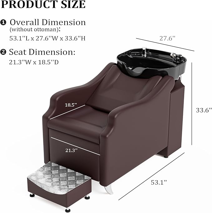 Salon Shampoo Bowl and Chair, Hair Wash Chair Shampoo Station with Deep Ceramic Sink, Backwash Barber Chair Shampoo Unit for Beauty Spa Barbershop Massage