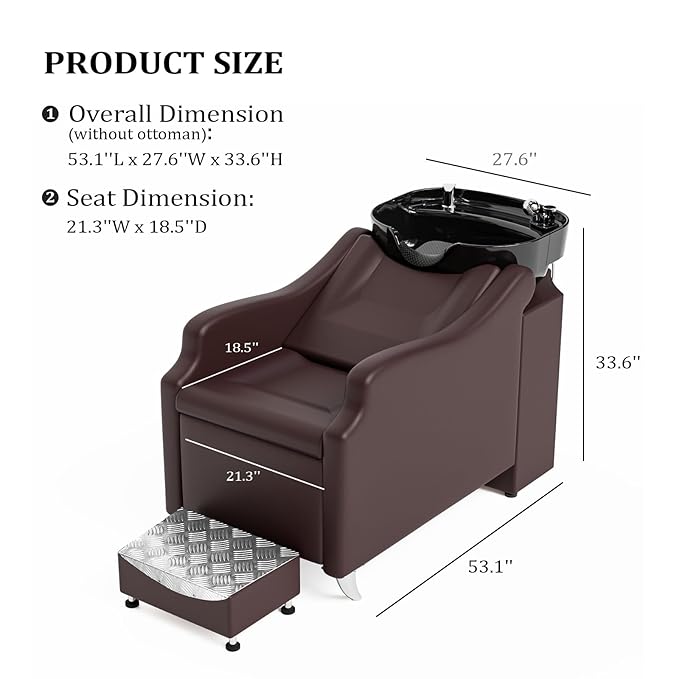 OmySalon Shampoo Backwash Unit with Black Porcelain Bowl, Salon Sink Hair Wash Chair Shampoo Station, Barbershop Beauty Spa Massage Hairdressing Equipment