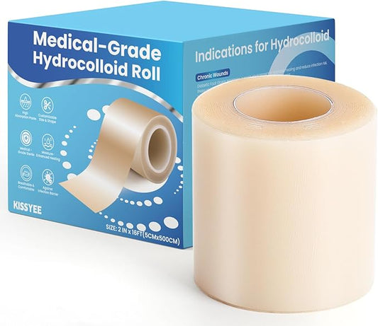 Hydrocolloid Roll for Wound Care, 2in x 16ft Large Medical Grade Hydrocolloid Bandages Patch with Self-Adhesive, Cut-to-Size, Ultra Absorbent, Flexible & Waterproof for Acne, Burn, Blister