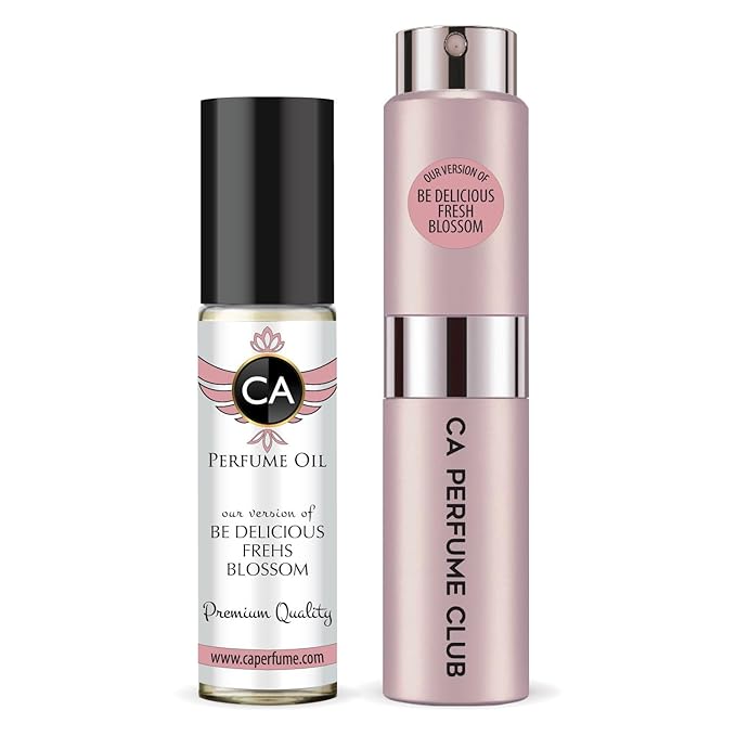 CA Perfume Duo Impression of Be Delicious Fresh Blossom For Women Perfume Layering Set Long Lasting Travel Size EDP + Body Oil Roll-On Bottle 0.27 Fl Oz+0.33 Fl Oz