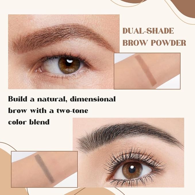 Brow Powder Kit – Long-Lasting Dark Gray Brown Color Brow Filler for Full, Defined Natural Brows, Contour Palette with Double-Ended Brush, sombra para cejas-4#