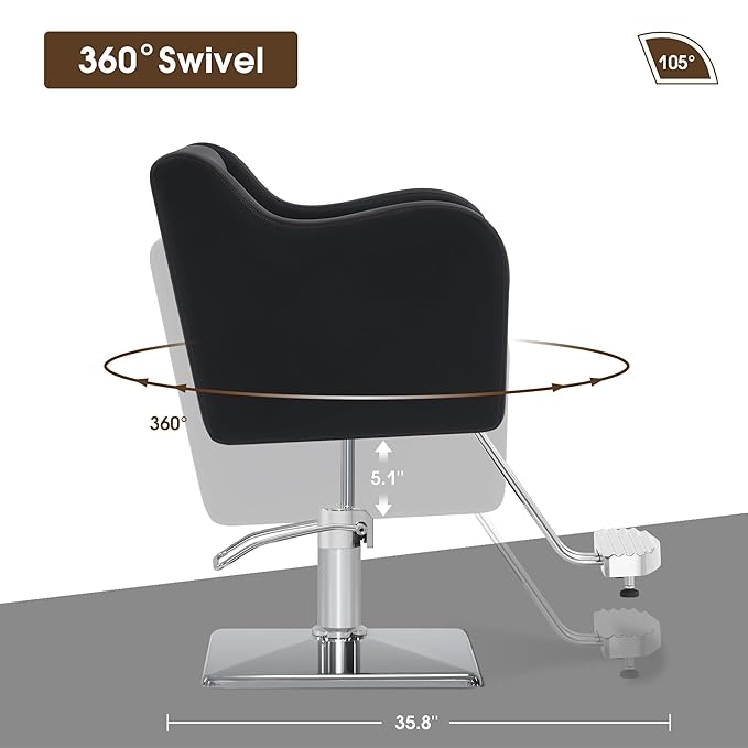 BarberPub Classic Salon Chair for Hair Stylist,Hydraulic Barber Styling Chair,Beauty Salon Spa Equipment 3802 (Black)