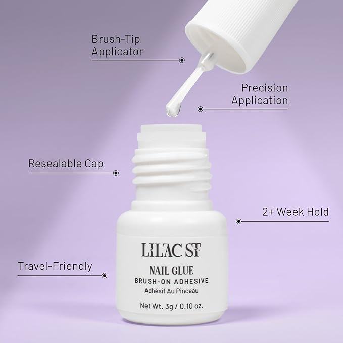 Lilac St - Press on Nails, Slow Burn (30 Nails, 15 Sizes) - Medium, Almond, Glossy, Opaque - Brush-On Nail Glue, Nail File, Cuticle Stick, Prep Pad - Cruelty Free, Vegan, Women Founded