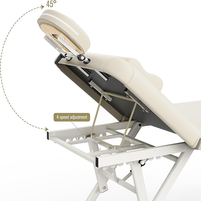 pouseayar Adjustable Massage Table with Face Pillow & Headrest, Sturdy and Solid, Silent and Easy to Adjust - Adjustable Backrest, Beige Gray
