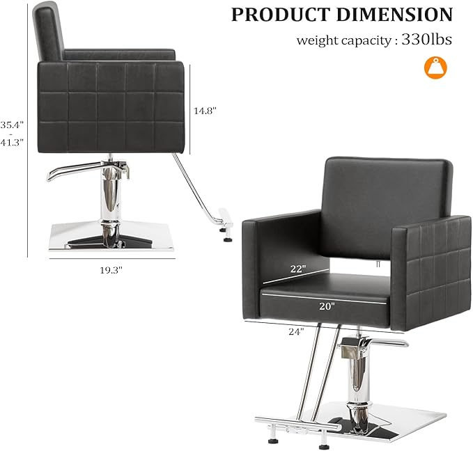 Salon Styling Chair for Hair Stylist Wide Seat, Hydraulic Barber Chair with Stainless Steel Footrest, Black Hair Salon Chair Heavy Duty, Beauty Spa Cosmetology Shampoo Hairdressing Equipment