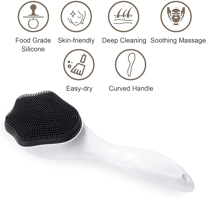 Silicone Face Scrubber Exfoliating Brush, Beomeen 2 Pack Manual Handheld Facial Cleansing Brush Blackhead Scrubber, Soft Bristles Waterproof for Face Skincare (Black White)