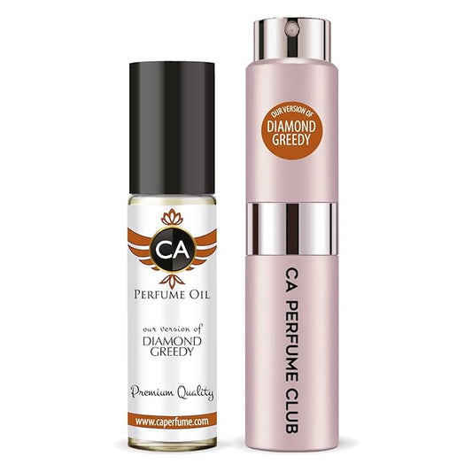 CA Perfume Duo Impression of Diamond Greedy For Women Perfume Layering Set Long Lasting Travel Size EDP + Body Oil Roll-On Bottle 0.27 Fl Oz+0.33 Fl Oz