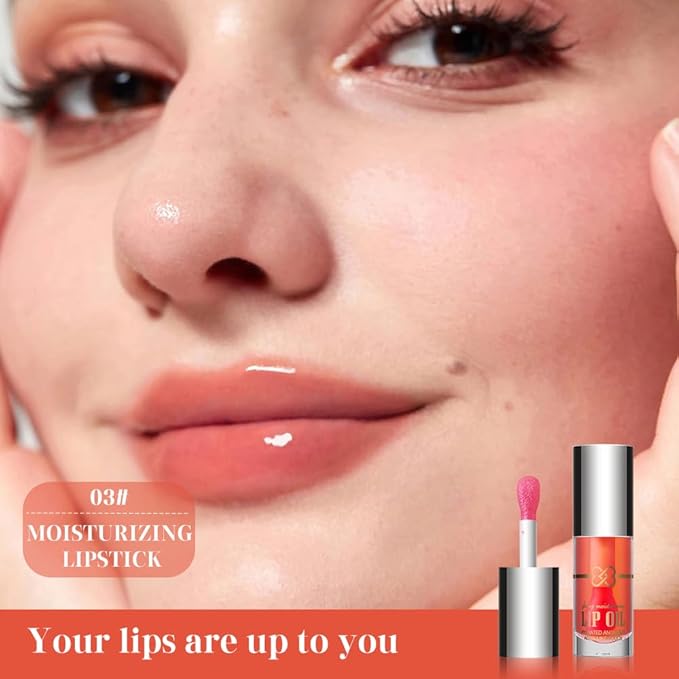 Nourishing Lip Oil, Deep Moisturizing Lip Balm Liquid, Non-Sticky High Shine Lip Gloss, Hydrating Lip Tint for Soft, Smooth, Healthy-Looking Lips, Lightweight Glossy Lip Care for Daily Use-3#
