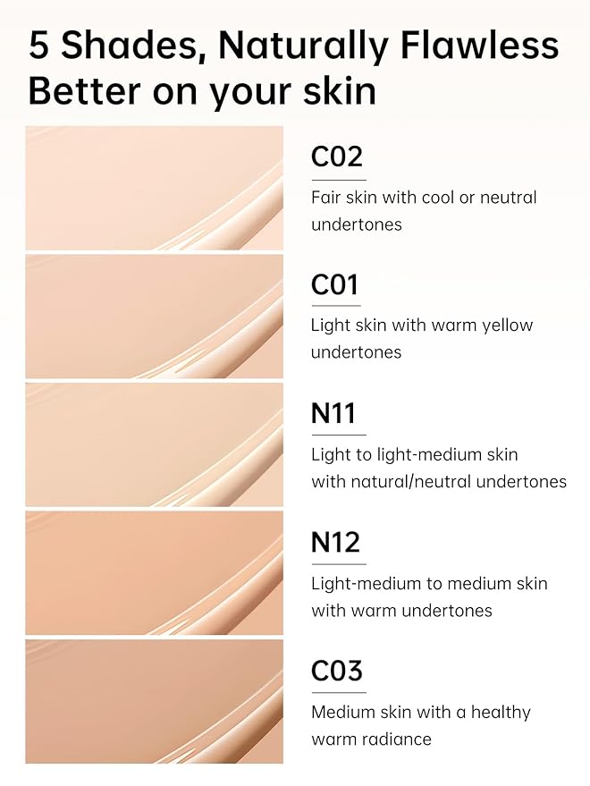 Catkin Phoenix Cushion Foundation Buildable Coverage Anti-Aging Serum Makeup, Sheer Satin Finish, Refill Included, Light Beige 0.46 Oz x 2, C01 NATURAL