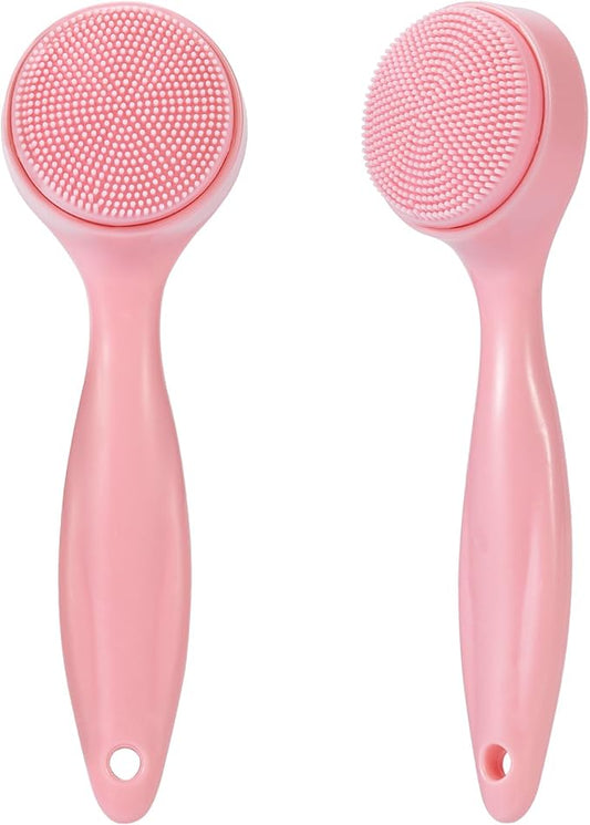 2 Pack Silicone Face Scrubber Exfoliating Brush, Manual Handheld Facial Cleansing Brush Blackhead Scrubber, Soft Bristles Waterproof for Face Skincare (Round-Pink)