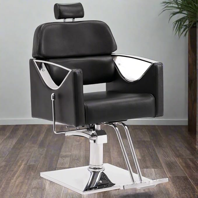BarberPub Classic Recliner Leathern Barber Chair Heavy Duty Hair Spa Salon Styling Beauty Equipment 3126 (Black)