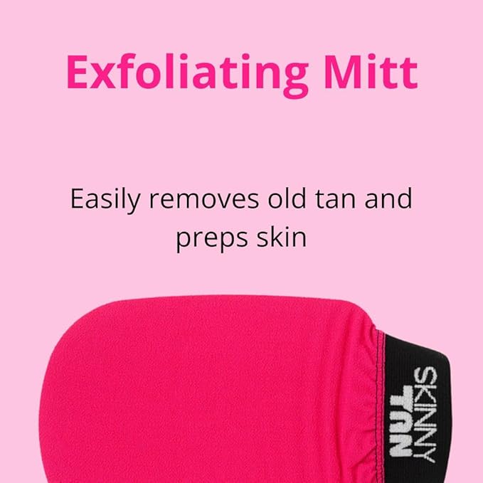 Skinny Tan, Exfoliating Glove Mitt - Dual Sided for Different Levels of Exfoliation - Vegan, Cruelty Free - Preps Skin for Self Tanner - Pink, 1 Pc