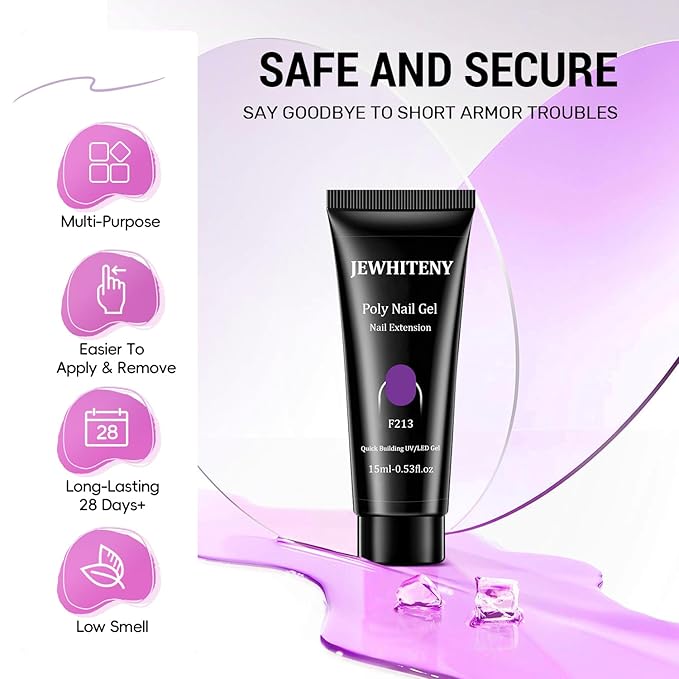 JEWHITENY Poly Gel Nail Kit 28 Colors Nude Gray Glitter with Nail Lamp Base Top Coats Builder Gel All-In-One Set Ideal for Designs DIY At Home Need U V Lamp Curing