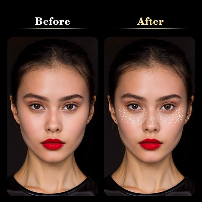 MEICOLY Silver Face Glitter,Glitter Freckles Face Tattoo for Women and Kids,Sparkle Makeup Patches,Sparkle Freckles Speckles Patches,Silver Glitter Freckles,6 Count