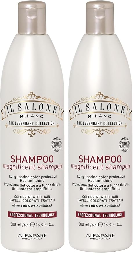 Il Salone Milano Professional Magnificent Shampoo - Color Safe Shampoo for Processed and Color Treated Hair - Enriched with Almond Oil for Radiant Shine - Salon-Quality Hair Care (16.9 oz / 500 ml)