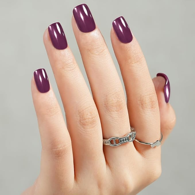 Press on Nails Short Dark Purple - Jofay Fashion Press on Nails Chrome Square, Stick On Nails in 16 Sizes -160PCS Soft Gel Fake Nails Kit for Valentines Day Gift