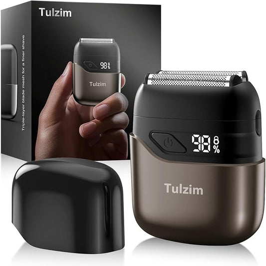 Electric Foil Shaver for Men: Portable Electric Razor for Beard/Face - 3 Floating Blade LED Display USB-C Fast Rechargeable - IPX7 Waterproof for Travel & Home - Brown