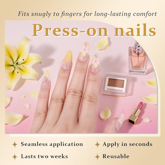 Handmade 3D White Flower Colour French Tips Press On Nails Short Medium Oval, Floral Yellow French Tip Designer Reusable Acrylic Fake Nails With Cute Glue On Nails, Daily Wear Nails For Women