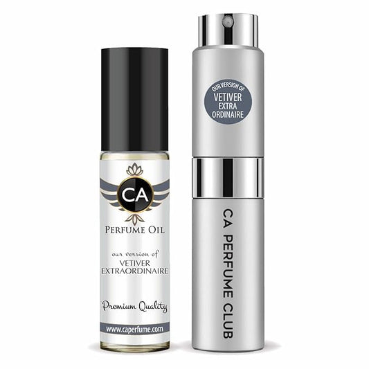 CA Perfume Duo Impression of Vetiver Extraordinaire For Men Perfume Layering Set Mens Cologne Long Lasting Travel Size EDP + Body Oil Roll-On Bottle 0.27 Fl Oz+0.33 Fl Oz