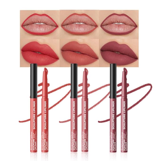 Matte Lip Liner Pencil Set 3 Pack, Long-Lasting Waterproof Lip Liners, Smudge-Proof and High Pigment Lip Liner Kit, Smooth Application for Defining & Shaping Lips, Non-Fading Matte Finish-3#