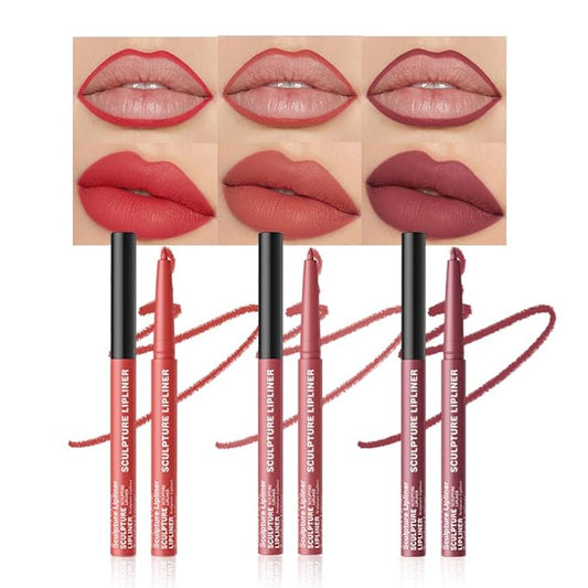 Matte Lip Liner Pencil Set 3 Pack, Long-Lasting Waterproof Lip Liners, Smudge-Proof and High Pigment Lip Liner Kit, Smooth Application for Defining & Shaping Lips, Non-Fading Matte Finish-3#