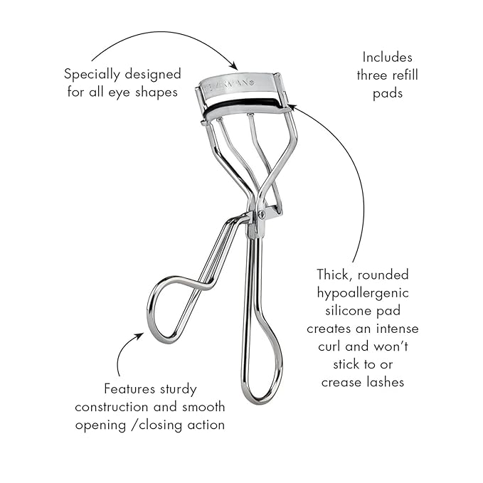 Tweezerman Classic Eyelash Curler with Refill Pads - Makeup Eyelash Tool for all Eye Shapes