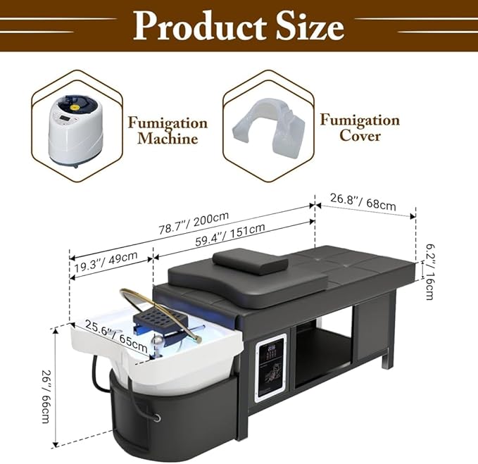 Head Spa Shampoo Bed, Massage Table, Head Spa Equipment with Supports Water Circulation, Fumigation & LED Scalp Care Acrylic Shampoo Bowl for Spa Beauty Salon Barber