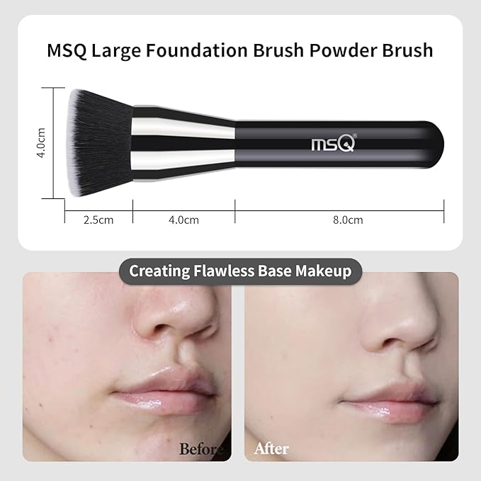 MSQ Foundation Brush for Liquid Makeup, Flat Top Kabuki Foundation Brush Premium Makeup Brushes for Liquid, Cream Blending Powder Brush, Black