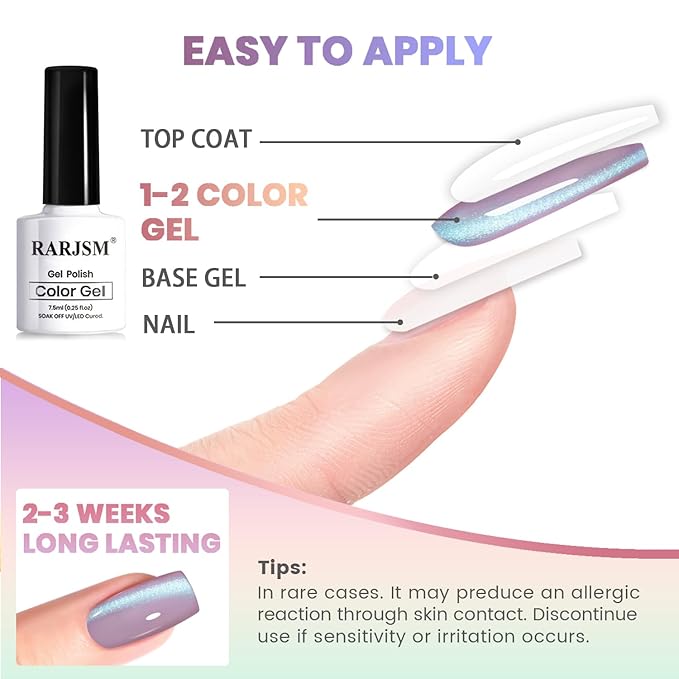 RARJSM Aurora Mermaid Cat Eye Gel Nail Polish Set 6pcs Reflective Pink Purple Green Blue Diamond Ceramic Glitter Glass Cateye Gelpolish with Magnet Stick 7.5ml Curing Requires Soak Off for Home Salon