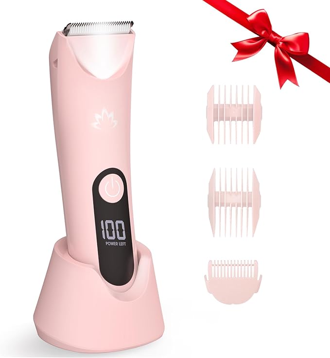 Lanumi Bikini Trimmer Women Rechargeable Body Hair Trimmer Electric Shaver Pubic Hair Grooming Kit with Charging Dock IPX7 Waterproof Wet/Dry Use (Pink)
