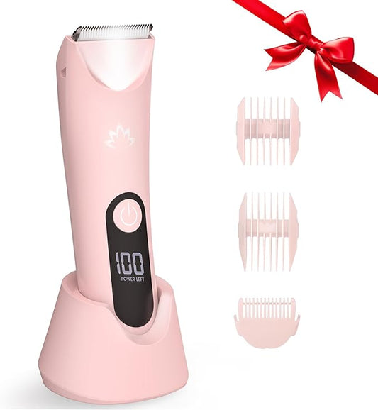 Lanumi Bikini Trimmer Women Rechargeable Body Hair Trimmer Electric Shaver Pubic Hair Grooming Kit with Charging Dock IPX7 Waterproof Wet/Dry Use (Pink)