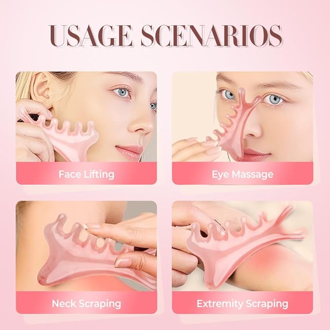 4 in 1 Massage Comb Gua Sha Tool for Face & Body, 2025 New Head Massage Combs Facial Tools, Meridian Therapy Tool for Body Tension Relief, Self Care Gifts for Women Men (Pink)