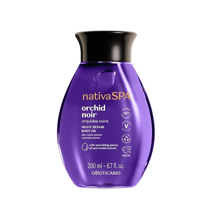Nativa SPA by O Boticário, Orchid Noir Body Oil, Scented Moisturizer, Enriched with Purified Quinoa Drops to Boost Hydration, 6.8 Ounce (200ml)