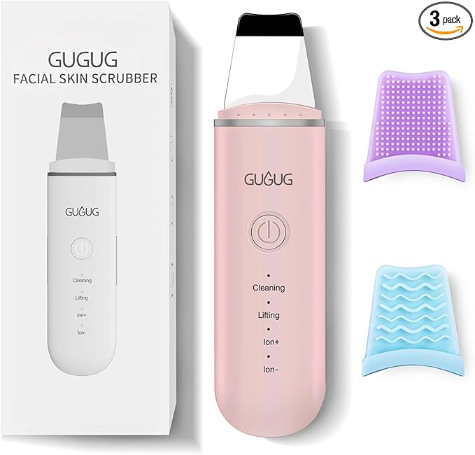 GUGUG Skin Scrubber Face Spatula Skin Spatula Pore Cleaner Blackhead Remover Tools for Facial Deep Cleansing-4 Modes, Pink
