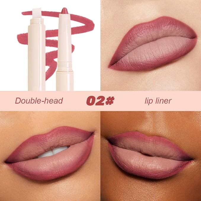 Plump Matte Crayon Lip Liner Pencil, Neutral Pink Lipstick Lip Liners for Women, 24 Hour Long-Lasting Lip Gloss Makeup, With Silicone Smudger for Define Contours & Sculpting Lip, 02