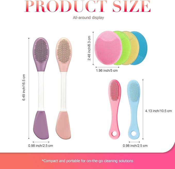 Ultra Soft Silicone Face Scrubber Set - 8 Piece Manual Gentle Facial Cleansing Brush & Pore Exfoliator, Deep Cleansing and Travel-Friendly